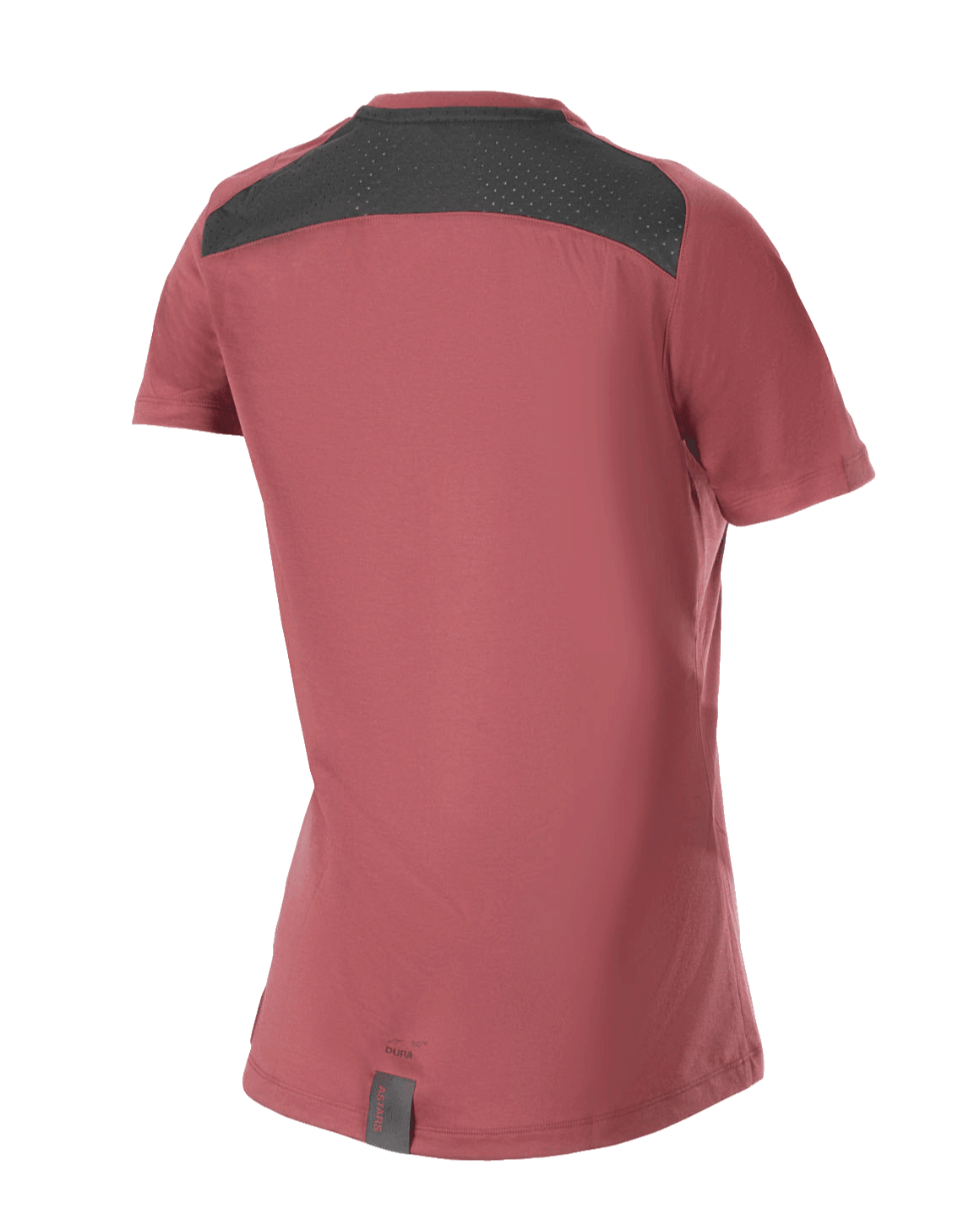 Alpinestars Stella A-Dura Dri Switch tröja för dam, kortärmad mountainbike-tröja, vinröd, baksida med svart nätpanel för ventilation och förlängt bakstycke