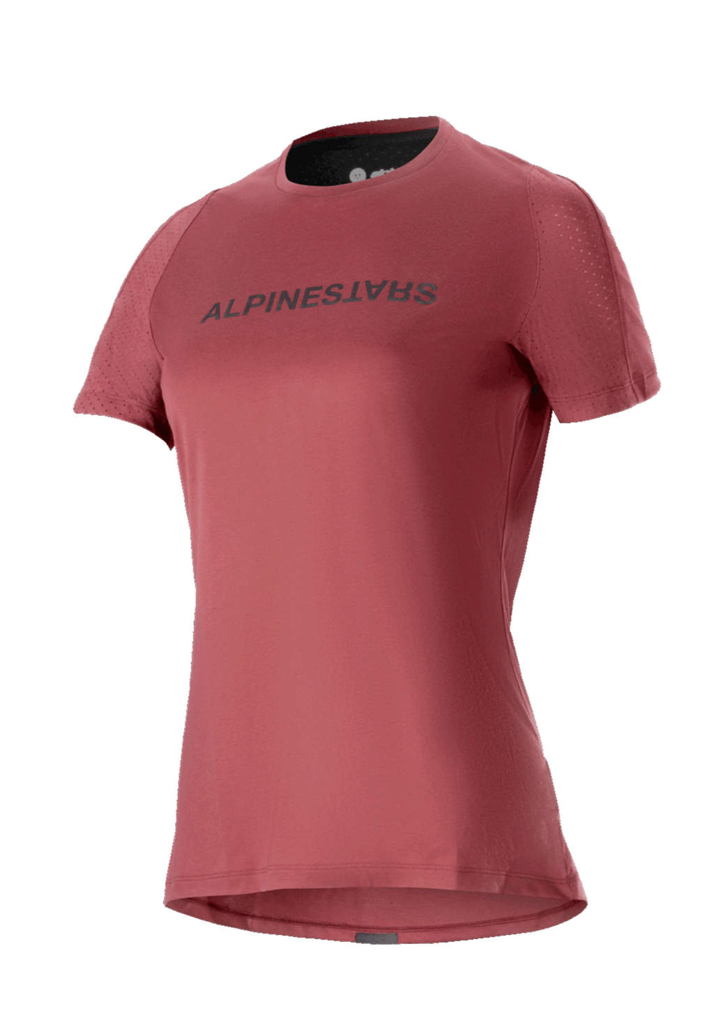 Alpinestars Stella A-Dura Dri Switch tröja för dam, kortärmad MTB-tröja, vinröd med svart logotyp, perforerade mesh-ärmar för andningsförmåga, högpresterande cykelkläder