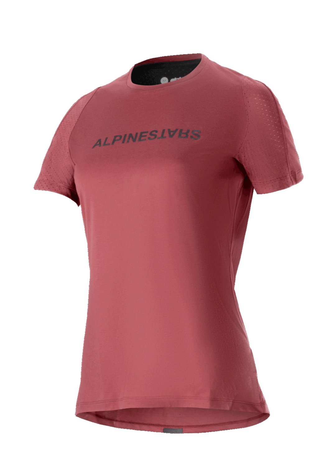 Alpinestars Stella A-Dura Dri Switch tröja för dam, kortärmad MTB-tröja, vinröd med svart logotyp, perforerade mesh-ärmar för andningsförmåga, högpresterande cykelkläder