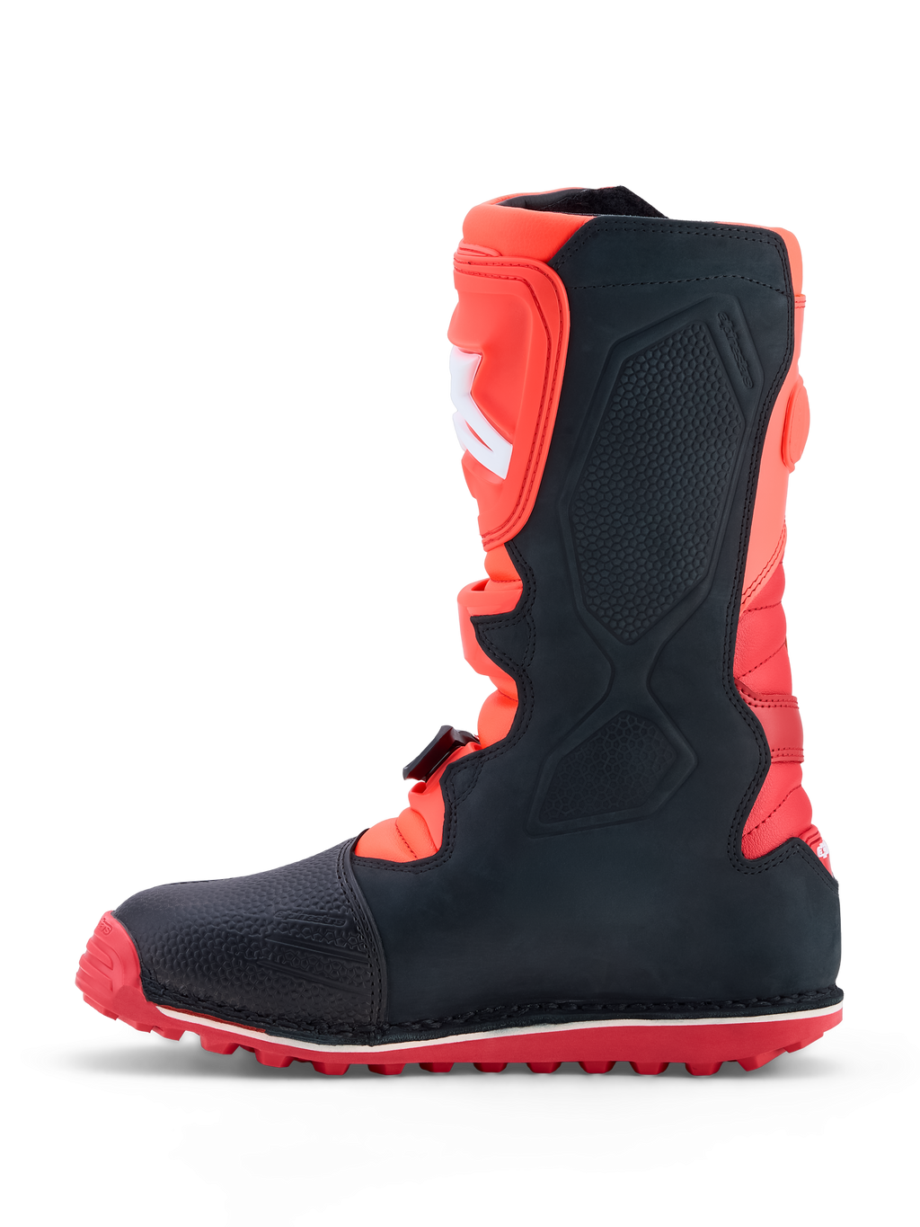 Alpinestars Tech-T stövlar, trialstövlar för herr, röda och svarta, läderkonstruktion med gummisula med högt grepp.