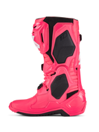 Alpinestars Tech 10-stövlar, motocross-stövlar, Diva-rosa och vita, med svarta TPU-skyddspaneler, ledad flex-ram och robust off-road-design