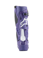 Alpinestars Tech 10 Motocross Boot, Ultraviolet and Black, rear view showing high-density TPU shell, white Astars logo on the calf, and reinforced heel for off-road racing