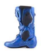 Alpinestars Tech 10 stövlar, motocrossstövlar, metallicblå och svart, sidoprofil som visar svarta skyddspaneler och metallicblå finish, avancerad teknisk design för professionell motocross