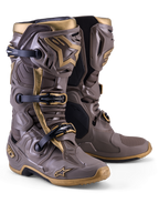 Alpinestars Tech 10 Air Gold motocross-stövlar i Earth Brown och guld med TPU-skal och trippelt spännsystem.