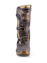 Alpinestars Tech 10 Air Gold motocross-stövel i Earth Brown Gold med TPU-skydd och metalliska gulddetaljer.