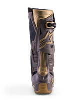 Alpinestars Tech 10 Air Gold motocrossstövlar, vy bakifrån i Earth Brown Gold med TPU-skal och gulddetaljer.