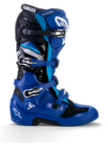 Alpinestars Yamaha Tech 7 stövlar, motocross-stövlar, blå med svarta och vita detaljer, sidoprofil med fyra justerbara spännen, förstärkt TPU-skydd på smalben och häl, tydlig Yamaha-logotyp och en robust sula för offroad-prestanda