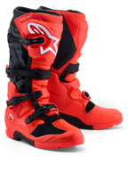 Alpinestars Tech 7 Enduro Boots, red and black off-road motocross boots with TPU protection and a secure buckle system.