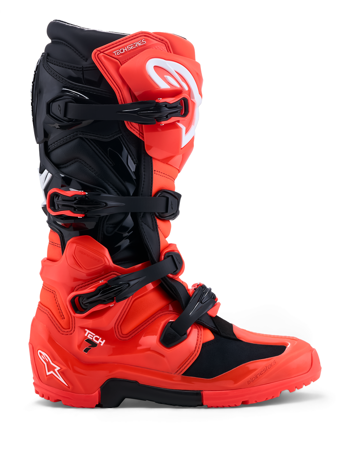 Alpinestars Tech 7 Enduro stövlar, röda och svarta motorcykelstövlar för herr, terrängkörning, TPU-skydd och enduro-sula.