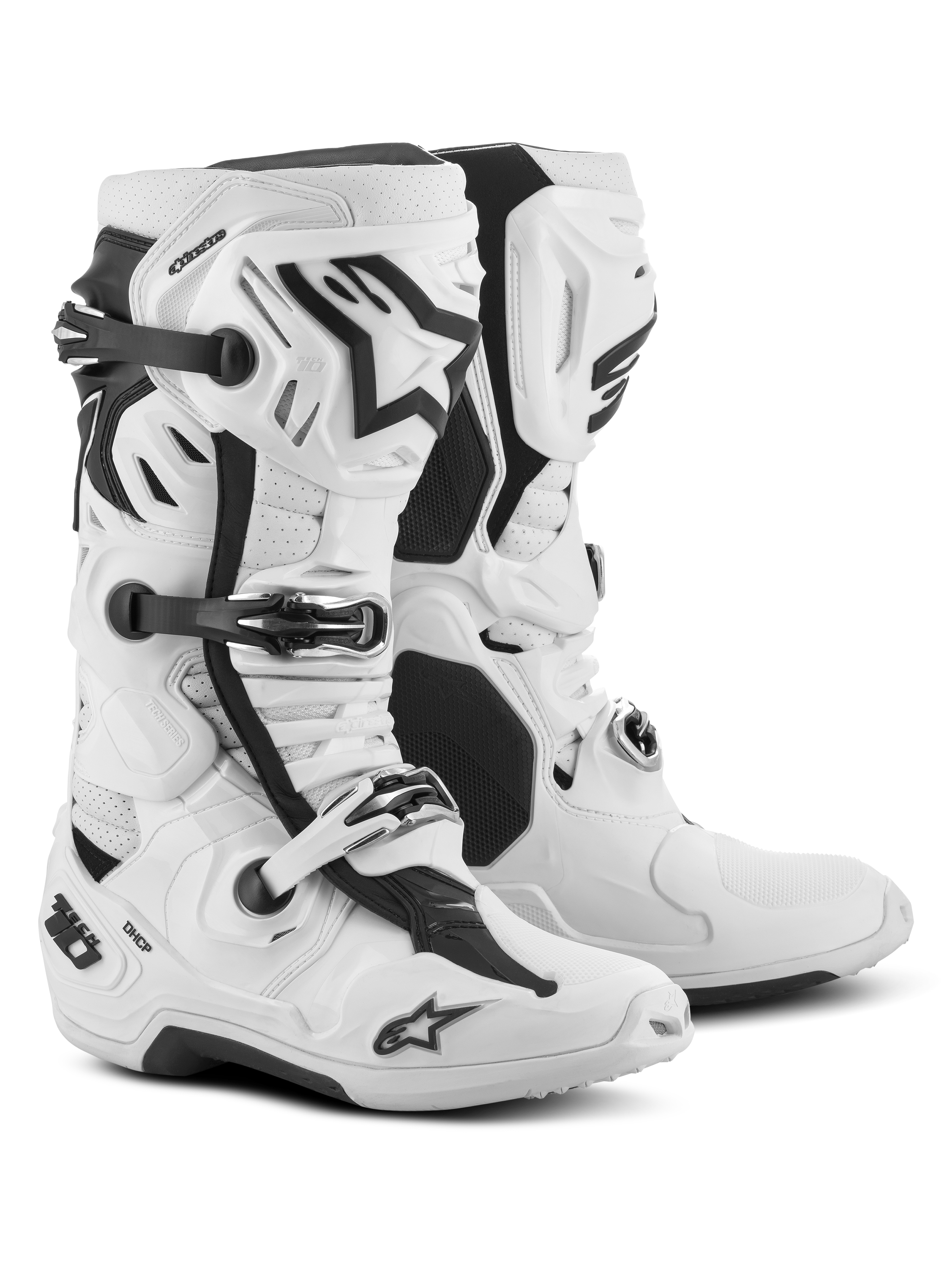 Alpinestars Tech 10 Supervented-stövlar, motocrossstövlar, vita, med luftintag framtill, ventilerad skenbensplatta och justerbart spännessystem, högpresterande racingstövlar för terrängkörning