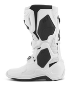 Alpinestars Tech 10 Supervented stövlar, motocross-stövlar, vita, profilvy, med svarta TPU-paneler och perforerad mikrofiberkonstruktion, ventilerad skenbensplatta för högt luftflöde, professionella racingstövlar för terrängkörning