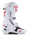Alpinestars Tech 10 Supervented-stövlar, motocrossstövlar för terrängracing, vita med röda och svarta detaljer, justerbart spännsystem med flera spännen, perforerade ventilationspaneler, röd stjärnlogotyp, DHCP-teknik, förstärkta skyddspaneler och robust terrängsula