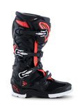 Alpinestars 2026 Tech 7 Enduro Drystar® stövlar, motocross- och endurostövlar, svarta, fluoröda och vita, sidoprofil som visar fyra silver- och svarta spännen, TPU-förstärkt skal och robust endurospecifik vit och svart sula, med Drystar-branding och Tech 7-logotyp
