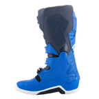 Alpinestars Tech 7-stövlar, motocross-stövlar, Alpine Blue, Night Navy och Bright Red, medial sidovy som visar skyddande TPU-paneler och förstärkt konstruktion för terrängkörning