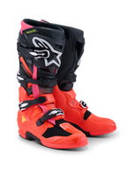 Alpinestars Tech 7-stövlar, motocrossstövlar, svarta, fluorescerande röda och fluorescerande rosa, med snabbspännen, dubbelpivotsystem och TPU-skyddsskal, hållbar prestandautrustning för terrängkörning