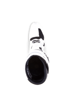 Alpinestars Tech 7 Boots, Motocross Boots, White and Black, top-down view showing the interior opening and toe area, durable TPU construction with buckle details, professional off-road racing footwear