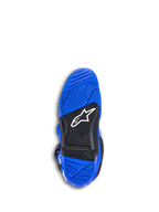 Alpinestars Tech 7 Boots, Motocross Boots, Blue, bottom view of the sole showing blue and black textured rubber, white Alpinestars logo, and red wear limit indicator, durable off-road footwear