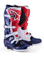 Alpinestars Tech 7 Limited Edition Unity stövlar, röda, vita och blå motocrossstövlar med TPU-skydd och spännen.