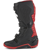 Alpinestars Honda Tech 7 Enduro Drystar®-stövlar, motocross- och endurostövlar, svarta och klarröda, sidoprofil som visar robusta spännen, TPU-skyddsplattor och en röd förstärkt sula