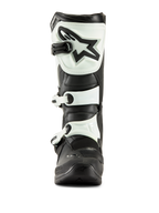 Alpinestars Tech 3 Boots, Motocross Boots, Black and White, front view showing white TPU shin plate with black star logo and white buckle straps, durable off-road footwear