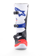 Alpinestars Tech 3 Boots, motocross and off-road motorcycle boots in white, bright red and dark blue, with TPU protection, microfiber upper and triple buckle closure, CE certified