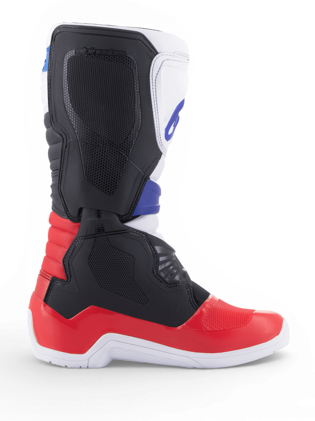 Alpinestars Tech 3 Boots, motocross and off-road motorcycle boot in white, bright red and dark blue with synthetic microfiber construction and TPU protection