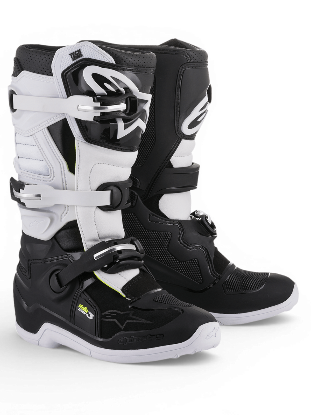 Alpinestars Stella Tech 3-stövlar, svarta och vita motocrossstövlar för dam med skyddande TPU-paneler och justerbara spännen
