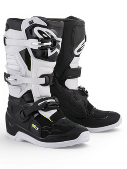 Alpinestars Stella Tech 3 Boots, women’s motocross boots in black and white with protective TPU panels and adjustable buckle closures
