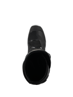 Alpinestars Tech 3 Enduro Waterproof Boots, svart och vit, vy ovanifrån in i stövelöppningen som visar det inre fodret och den förstärkta tåboxen, designad för terräng- och äventyrskörning.