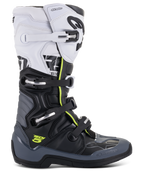 Alpinestars Tech 5-stövlar, motocross-racingstövlar, vita, svarta och mörkgrå med neongula detaljer, stängningssystem med fyra spännen, förstärkta skyddspaneler och biomekaniskt pivotsystem, premium mikrofiberkonstruktion för terrängprestanda