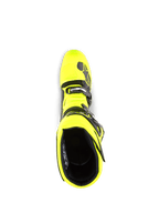 Alpinestars Tech 5 Boots, Motocross Boots, Yellow Fluo and Black, top-down view looking into the boot opening, featuring black interior lining, buckle system, and branded accents, designed for off-road performance
