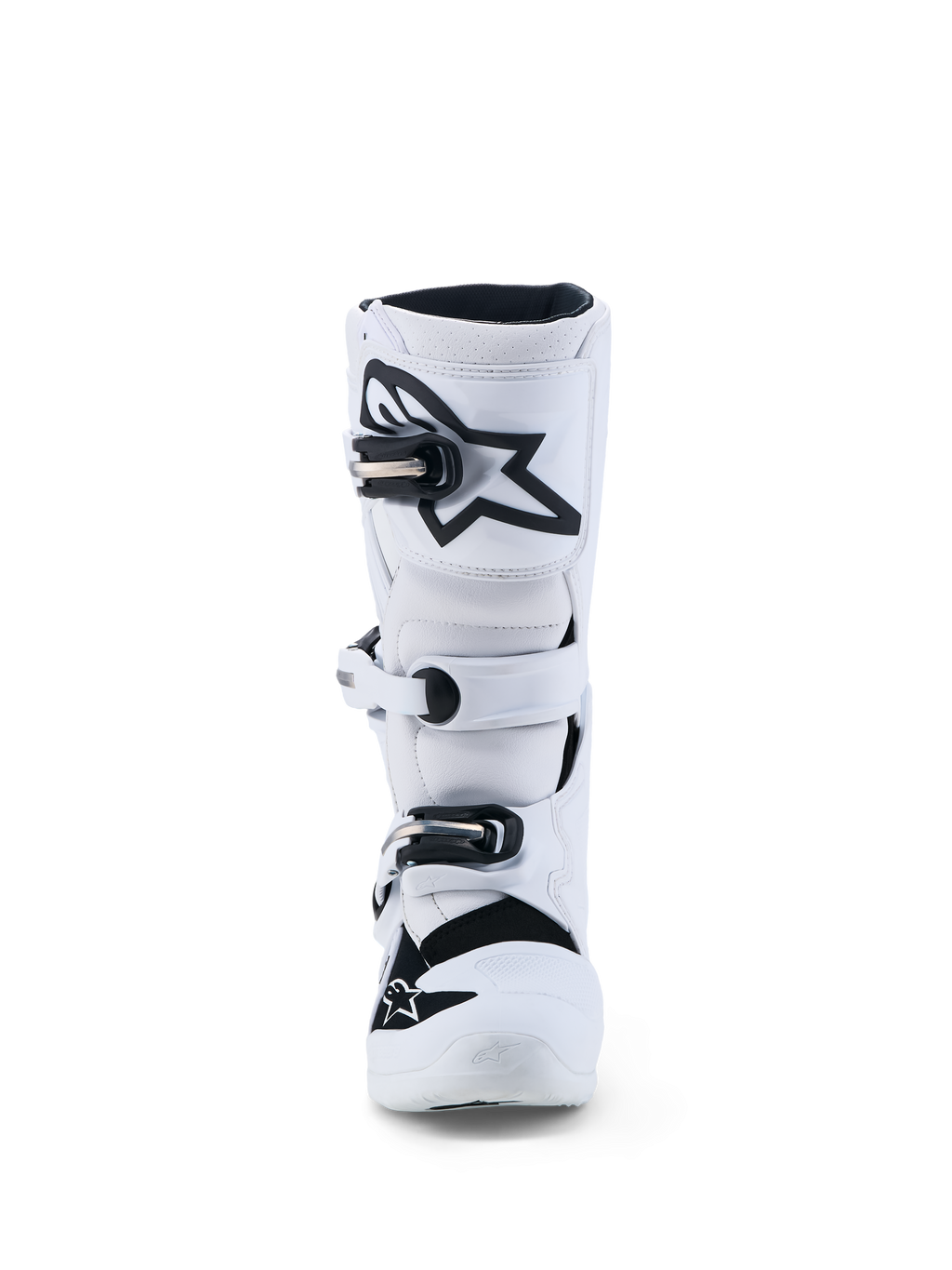 Alpinestars Ungdom Tech 7S stövlar, vita och svarta motocrossstövlar för juniorer med TPU-skenbensskydd och spännsystem.