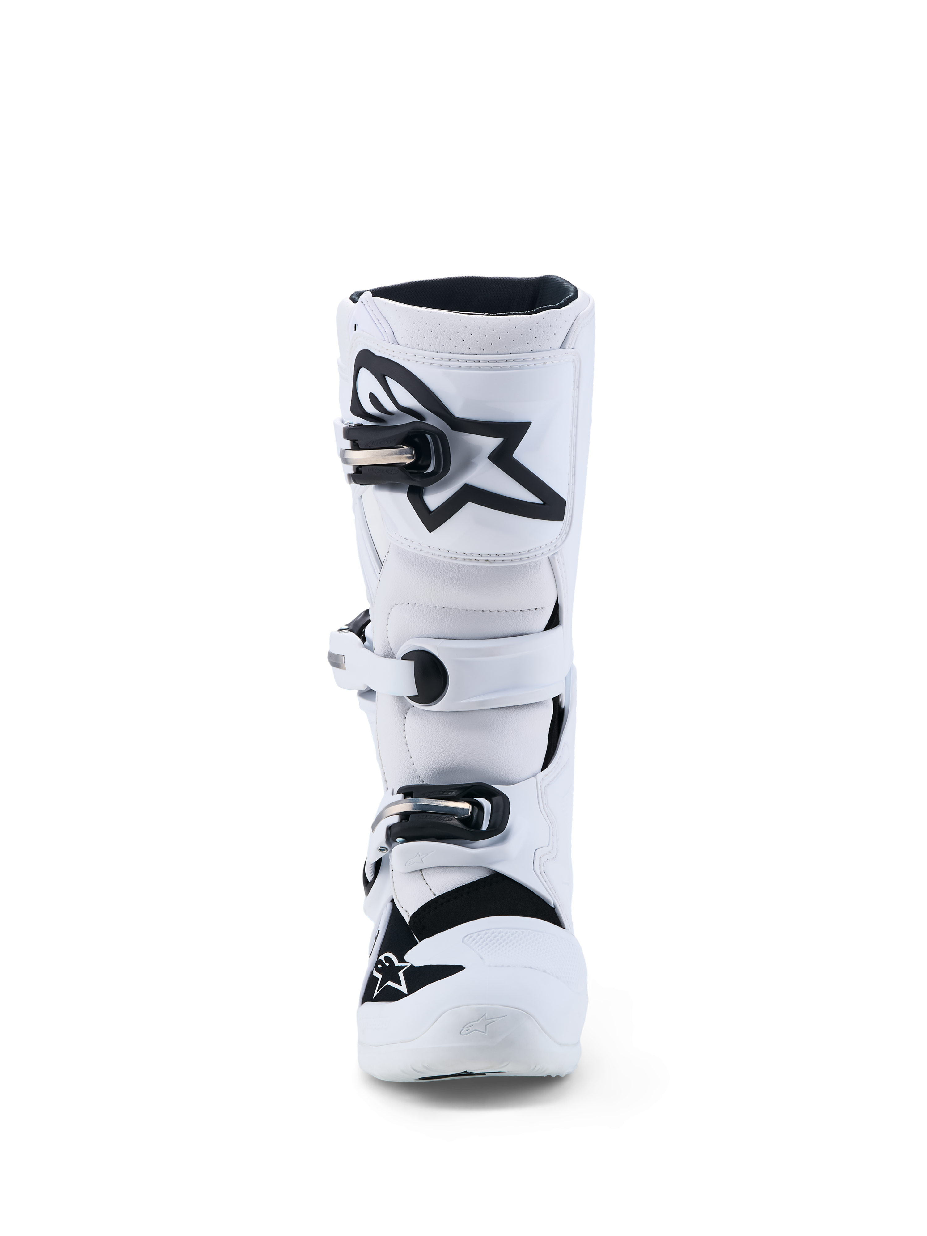 Alpinestars Ungdom Tech 7S stövlar, vita och svarta motocrossstövlar för juniorer med TPU-skenbensskydd och spännsystem.