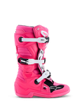 Alpinestars Tech 7S ungdomsstövlar för motocross, rosa och svarta med vita spännen och TPU-skydd, CE-certifierade