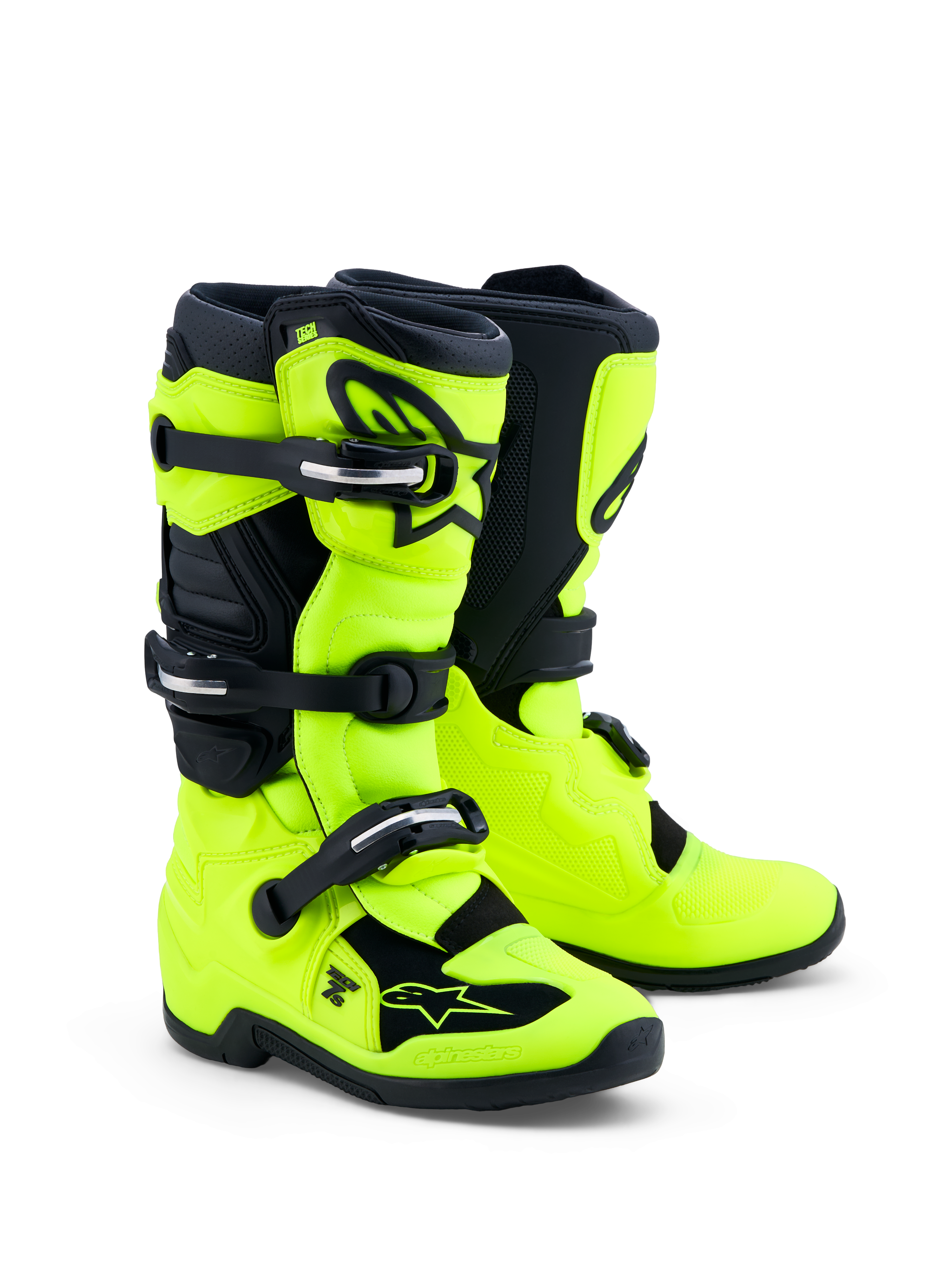 Alpinestars Ungdom Tech 7S stövlar, motocrossstövlar för juniorer, gul fluo och svarta, CE-certifierade med TPU-skydd och pivotsystem för terrängkörning
