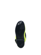 Alpinestars Ungdom Tech 7S stövlar, motocrossstövlar för barn, gul fluo och svart, närbild av gummisulan med högpresterande greppmönster, CE-certifierade