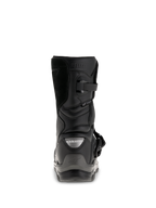 Alpinestars Belize Drystar® Boots, Black adventure touring motorcycle boots, rear view showing the heel counter, buckle closure, and waterproof Drystar® branding.