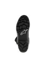 Alpinestars Belize Drystar® Boots, Adventure Touring Motorcycle Boots, bottom view showing black vulcanized rubber outsole with lugged tread pattern for superior grip and white Alpinestars star logo