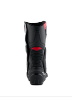 Alpinestars Honda SMX-6 V3 Boots, Rear view, Black with Bright Red and White accents, performance motorcycle boots featuring TPU back calf protection and ventilation details