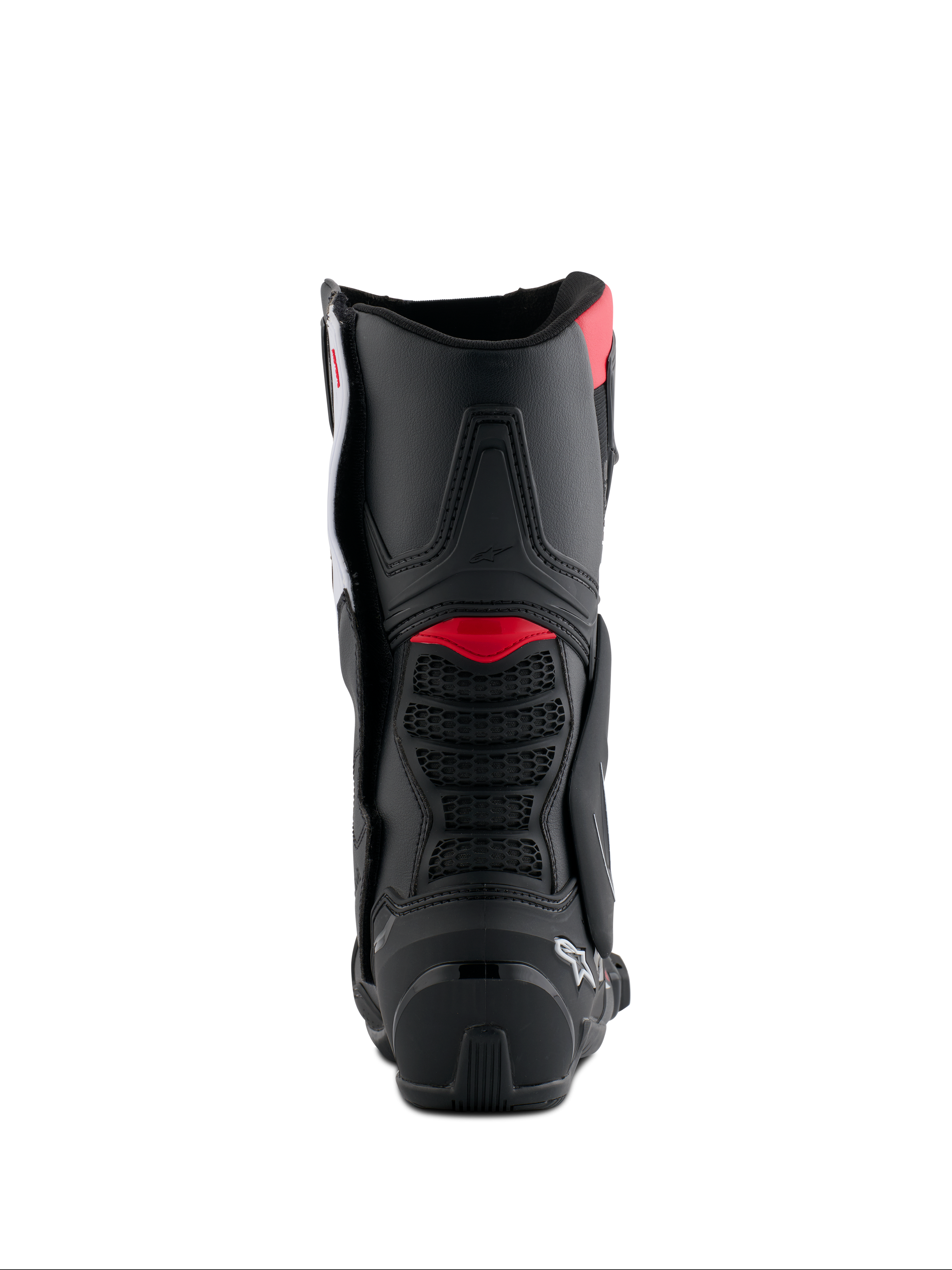 Alpinestars Honda SMX-6 V3 Boots, Rear view, Black with Bright Red and White accents, performance motorcycle boots featuring TPU back calf protection and ventilation details