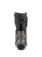 Alpinestars SMX Plus V2 Boots, Black and Dark Gray, rear view showcasing the Multi-Link Control system, Achilles accordion panels, and micro-adjustable ratchet top closure for advanced motorcycle protection.