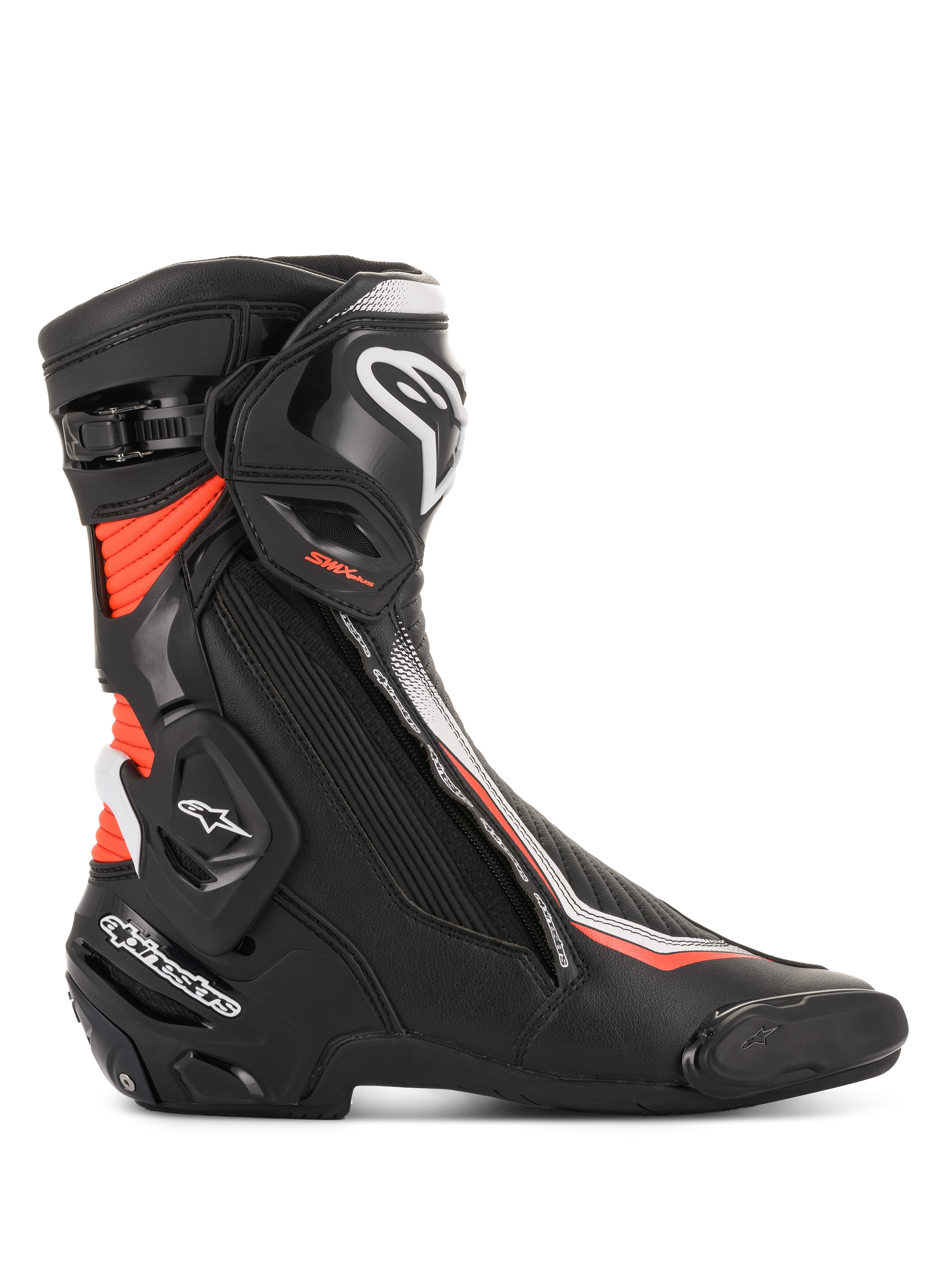 Alpinestars SMX Plus V2 stövlar, motorcykelracingstövlar för herr, svarta, vita och rödfluorescerande med Multi-Link Control.