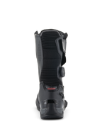 Alpinestars SP-X BOA Boots, Mid-Height Motorcycle Sport Boots, Black, Rear view highlighting the ribbed accordion flex panel, reinforced TPU heel counter, and side BOA Fit System dial