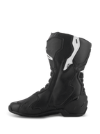Alpinestars Stella SMX-6 V3 Boots, Women's Performance Riding Boots, Black and White, medial side view featuring ergonomic microfiber upper with TPU shin and ankle protection, flexible mesh zones, and streamlined design for track and street use