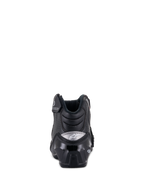 Alpinestars SMX-1 R V2 Vented Boots, Low-cut motorcycle riding shoe, Black, Rear view featuring glossy TPU heel protector with silver logo, perforated microfiber for ventilation, and ergonomic design for sport riding