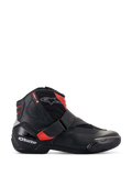 Alpinestars SMX-1 R V2 Vented Boots, low-cut motorcycle riding shoe, Black with Red accents and white logos, perforated microfiber upper for airflow, TPU heel counter and side protection, sporty road performance design.