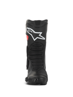 Alpinestars SMX-6 V3 Drystar® Boots, Performance Motorcycle Riding Boots, Black and Red, front view featuring large white logo on the shin, textured front flex zones, and sleek protective design