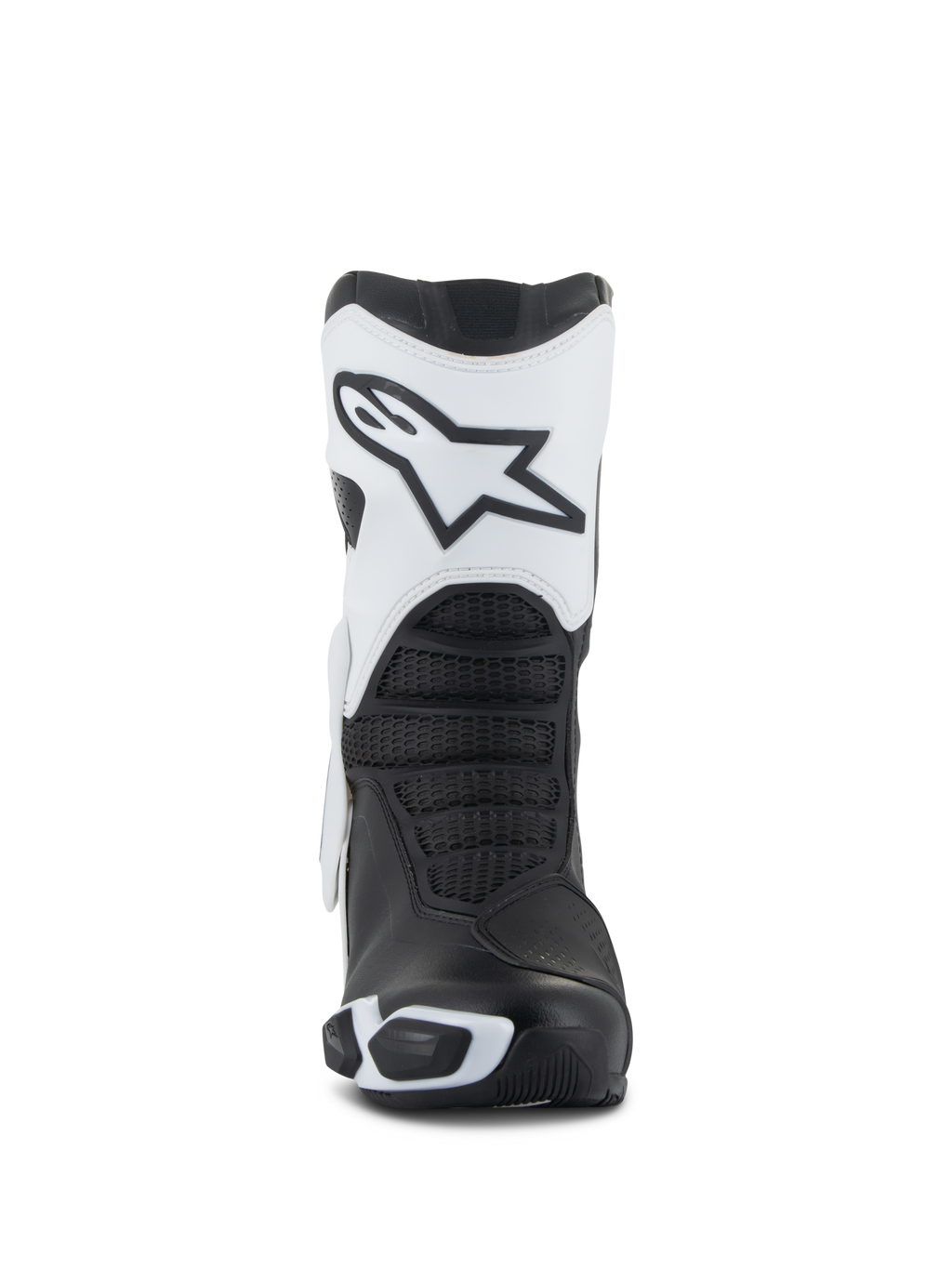 Alpinestars Stella SMX-6 V3 Drystar® Boots, Women's Motorcycle Boots, White and Black, Front view showcasing the white shin plate with the Astars logo, black textured flex zones, and protective TPU elements for performance riding.