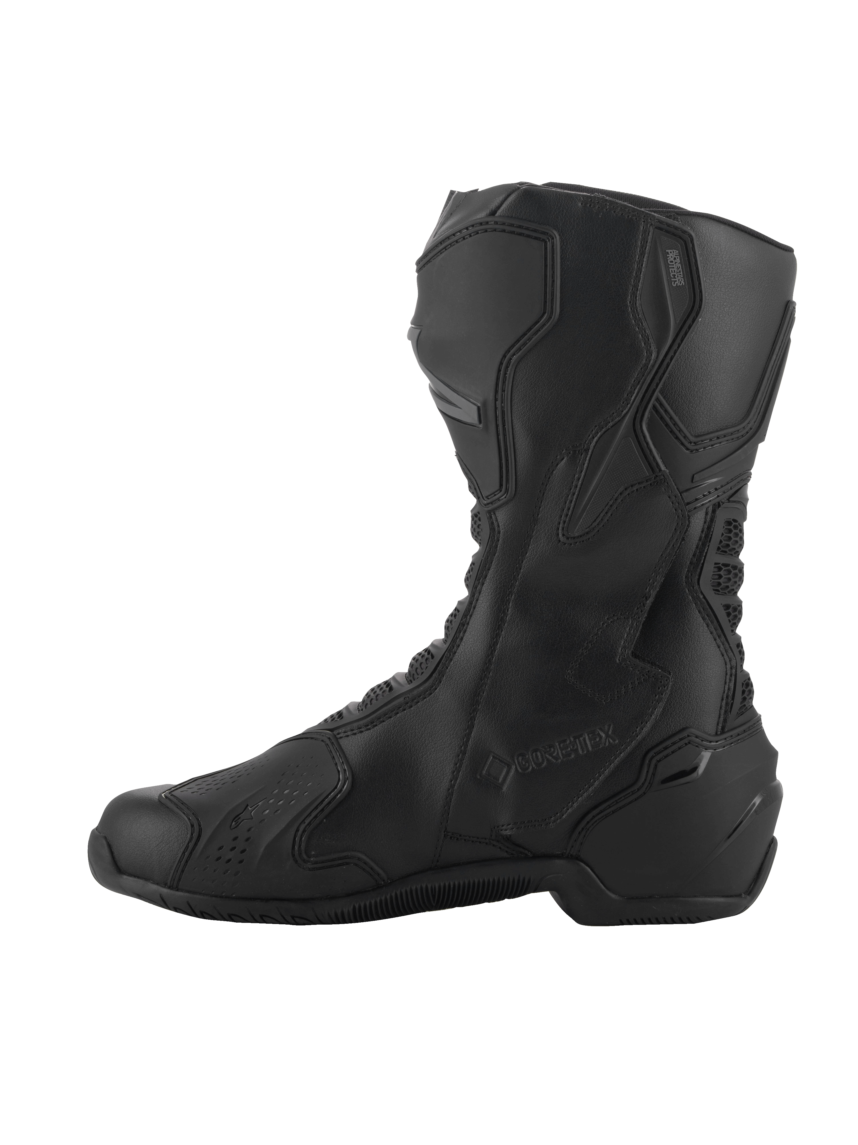 Alpinestars SMX-6 V3 GORE-TEX Boots, Performance Motorcycle Boots, Black, profile view featuring microfiber upper, TPU protectors, and GORE-TEX branding for all-weather road and sport riding.