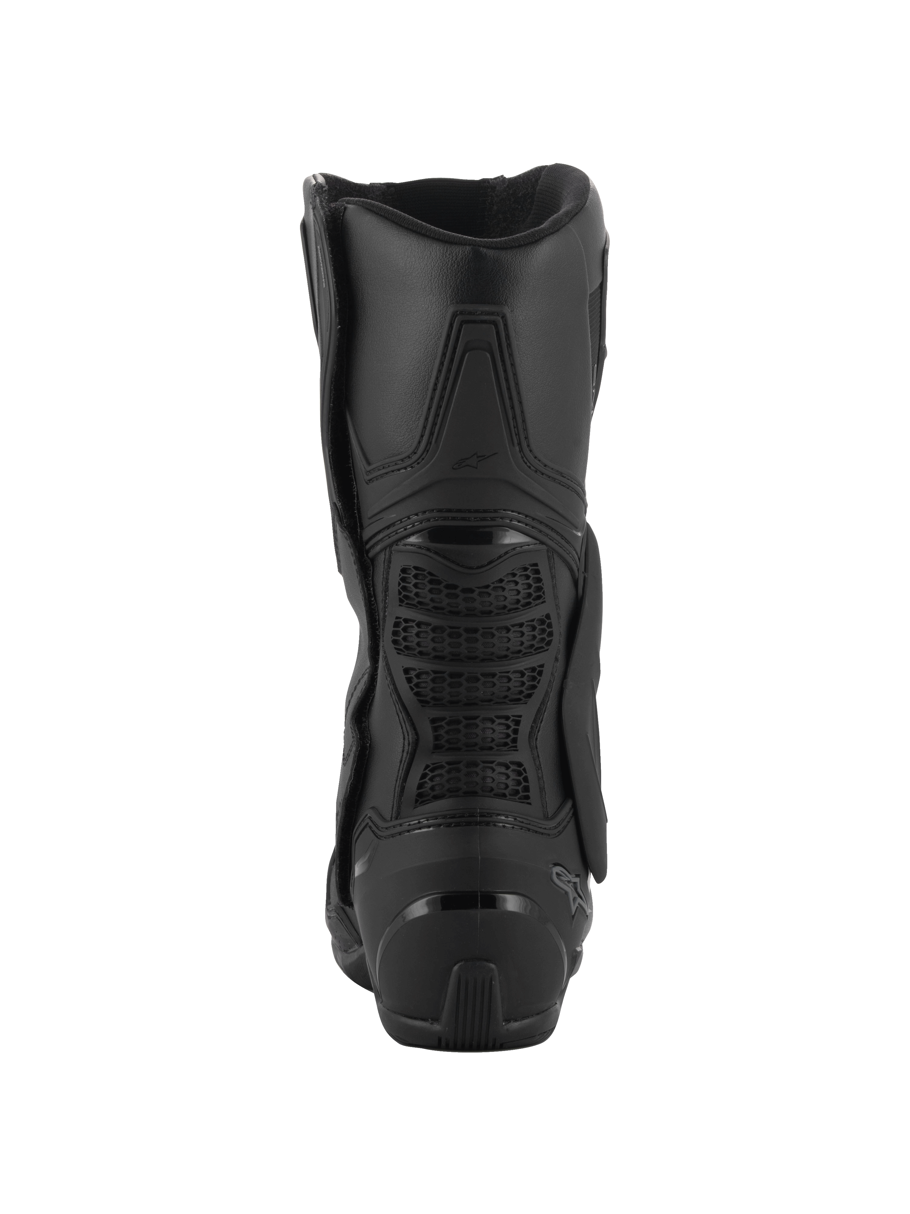 Alpinestars SMX-6 V3 GORE-TEX Boots, Motorcycle Performance Riding Boots, Black, rear view featuring the TPU ankle brace system, textured Achilles protection panels, and reinforced heel counter